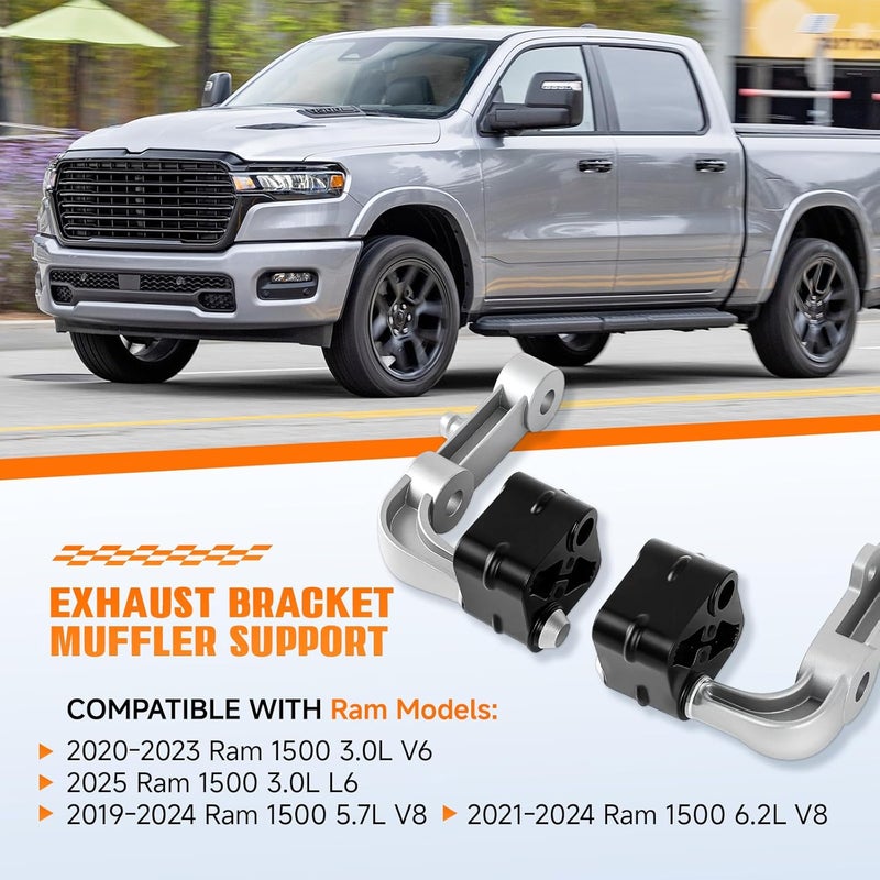 HIPADA 4PCS Rear Exhaust Bracket Muffler Support Rubber Isolator Hanger Assembly Left & Right Compatible with 2019-2025 Ram 1500 3.0L 5.7L 6.2L, Driver Passenger Side Replace 68275662AB 68395841AA 68519121AA - Image 2